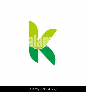 letter vk simple green leaf curves geometric logo vector Stock Vector