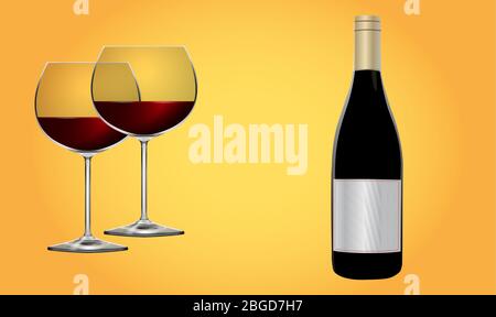 wine bottle and glass on abstract background Stock Vector