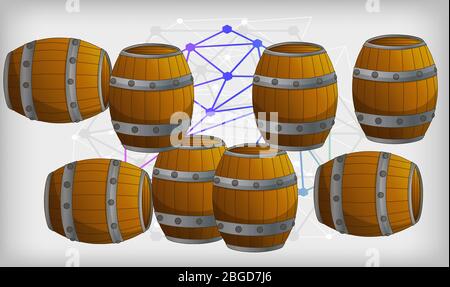 wooden whisky barrel on abstract art background Stock Vector