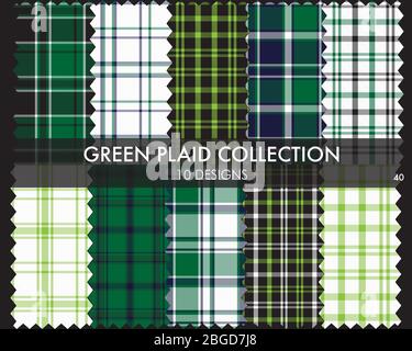 Green Plaid tartan seamless pattern collection includes 10 designs suitable for fashion textiles and graphics Stock Vector