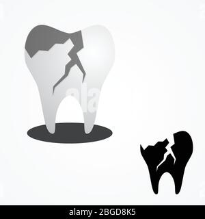 Cracked tooth flat icon for dental care. Cracked tooth for element design. Vector illustration EPS.8 EPS.10 Stock Vector