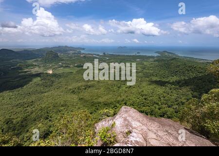 cloudy sky, and tropical jungle forest view from view point on a Natural landscape with the mountains Stock Photo