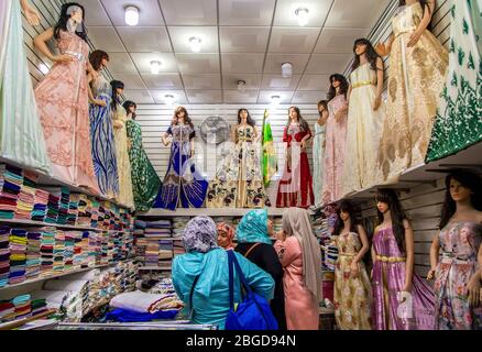 Women's clothing store in Medina Bazaar of Marrakesh.Morocco. Stock Photo