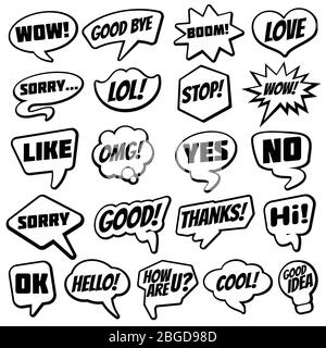 Vintage speech bubble with internet chat dialog words comic vector collection. Speech bubble vintage, cloud cartoon for speak illustration Stock Vector