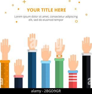 Conceptual poster with different hands in action poses. Vector illustration in flat style Stock Vector