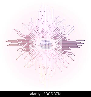 Bright computer motherboard with circuit board electronic elements. Vector illustration Stock Vector