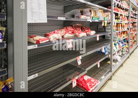 Sydney, Australia - March 3, 2020: empty shelves in Woolworths supermarket Stock Photo