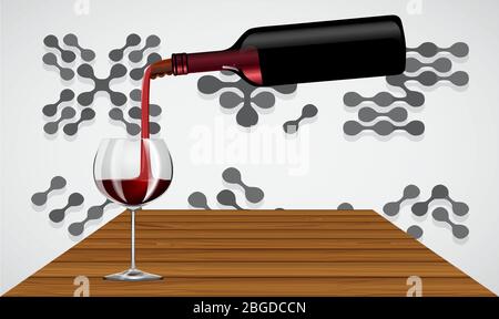 wine bottle and glass at table on abstract background Stock Vector