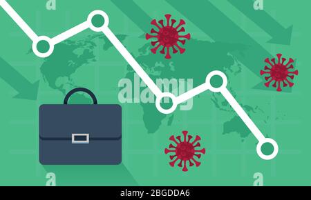 economy and covid19 statistics with arrows and portfolio Stock Vector