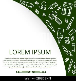Office poster banner design with line stationey icons. Vector illustration Stock Vector