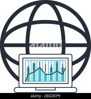 sphere browser and laptop with statistics Stock Vector