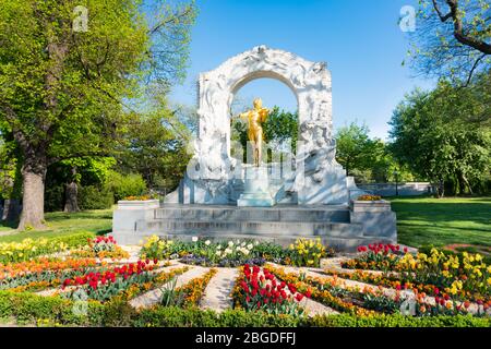 Johann Strauss monument in the Vienna city Stadtpark during springtime. Stock Photo