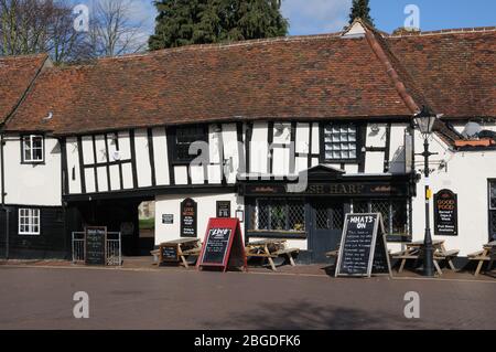 Welsh Harp Inn, Waltham Abbey, Essex, dates from the 16th century. In 1740 it was The Harp. Welsh was added after the Napoleonic War. Stock Photo