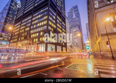 Rainy evening in Chicago. Chicago, Illinois, USA. Stock Photo