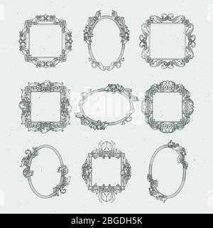 Antique victorian picture frames. Vector set in baroque style Stock Vector