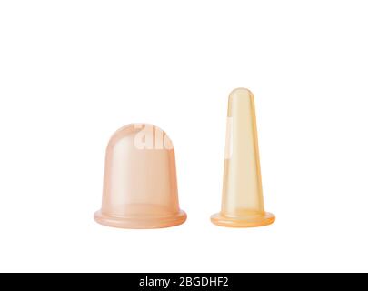 Body (left) and face ( right) silicone massage cupping tools isolated on white background. Improves blood flow, remove cellulite and skin rejuvenation Stock Photo