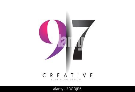 97 9 7 Grey and Pink Number Logo with Creative Shadow Cut Vector Illustration Design. Stock Vector