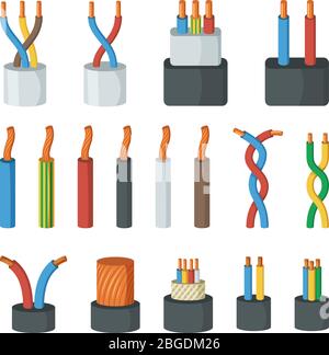 Electrical cable wires, different amperage and colors. Vector illustrations in cartoon style Stock Vector