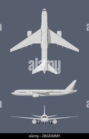 Different sides of modern airplane. Vector illustrations isolate Stock Vector