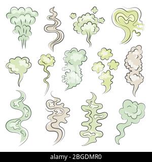 Different aroma clouds of vapor. Cartoon smells and stench Stock Vector