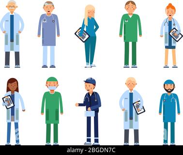 Medical personal. Male and female healthcare professionals. Vector illustrations in flat style Stock Vector