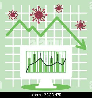 economy and covid19 statistics with arrows and desktop Stock Vector ...