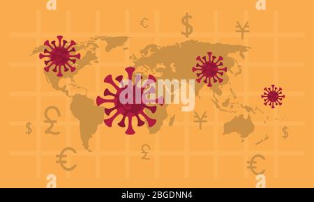 economy and covid19 statistics with earth planet maps Stock Vector