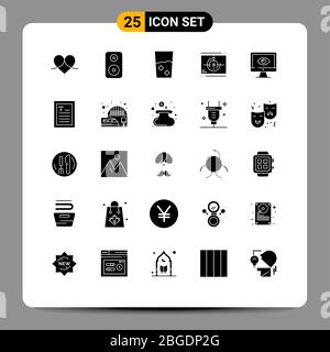 Set of 25 Modern UI Icons Symbols Signs for premiere, numbers, and, movie, set Editable Vector Design Elements Stock Vector