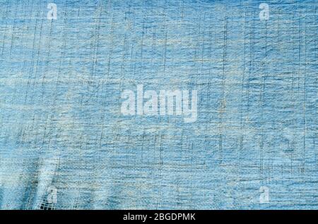 Close up blue dirty old plastic sacks texture. Stock Photo