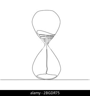 An hourglass is drawn on a single line on a white background. One-line drawing. Stock Vector