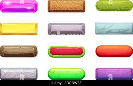 Different horizontal cartoon buttons for game design. Ui pictures set isolate on white Stock Vector
