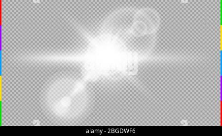 Vector transparent sunlight special lens flare light effect. Sun rays and spotlight. Abstract front sun translucent design. Blur glow glare. Isolated Stock Vector