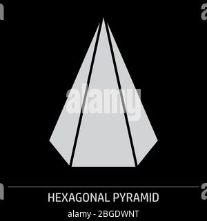 Hexagonal pyramid icon illustration on gray background with label Stock Vector