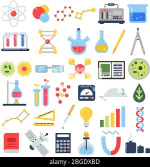 Scientific equipment for chemical testing. Science vector icon set Stock Vector