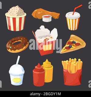Vector collection of fast food pictures in cartoon style Stock Vector