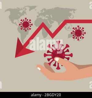 economy and covid19 statistics with arrows in earth maps Stock Vector