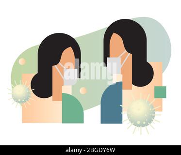 Facemask Protection and Social Distancing for COVID-19 - Illustration as EPS 10 File Stock Vector