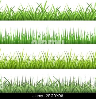 Green field grass. Horizontal vector seamless patterns set Stock Vector