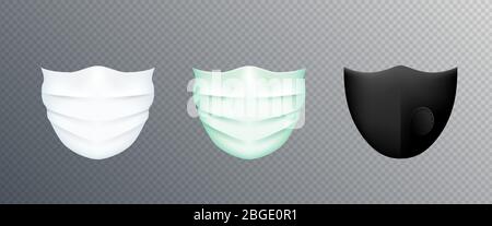 White medical mask isolated on transparent background. Doctor face surgical mask protection against pollution, virus, flu, coronavirus. Corona virus Stock Vector