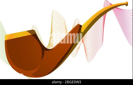 wooden tobacco pipe on abstract wave background Stock Vector