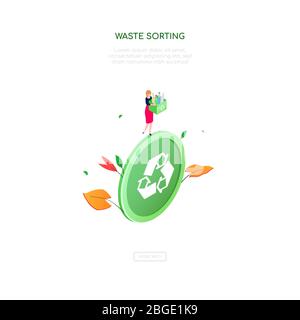 Waste sorting - modern colorful isometric vector web banner Stock Vector