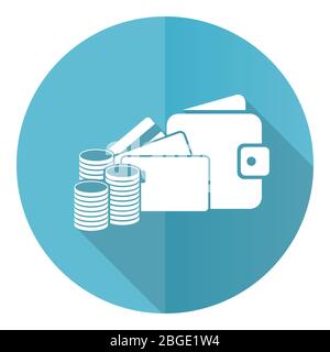 Wallet, money and credit cards blue round flat design vector icon isolated on white background, business illustration in eps 10 Stock Vector