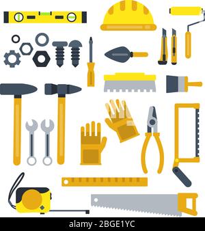 Construction tools set. Industrial vector icons in flat style isolate on white Stock Vector