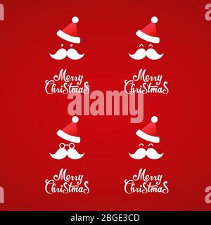 Collection of Santa faces and merry christmas text. vector. Stock Vector