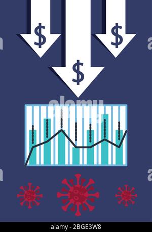 economy and covid19 statistics with arrows in earth maps Stock Vector ...