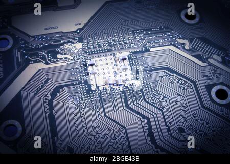 Motherboard, circuit board, vignetting, toned Stock Photo