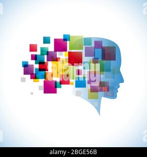 Vector logo innovative generation, head and pixel. Digital people Stock Vector