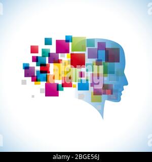 Vector logo innovative generation, head and pixel. Digital people Stock Vector