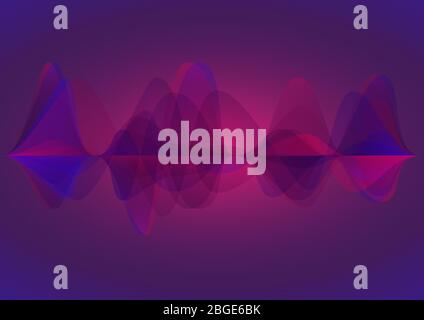 Vector audio & sound waves background, color trend 2020, pink, purple and blue Stock Vector