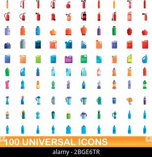 100 universal icons set. Cartoon illustration of 100 universal icons vector set isolated on white background Stock Vector